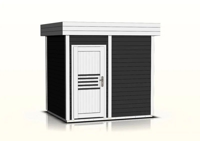 Gartensauna / Saunahaus 40 mm | für bis zu 5 Personen | Farbe: Anthrazit / Weiß | Außenmaße (B x T): 254  x 204 cm Abbildung