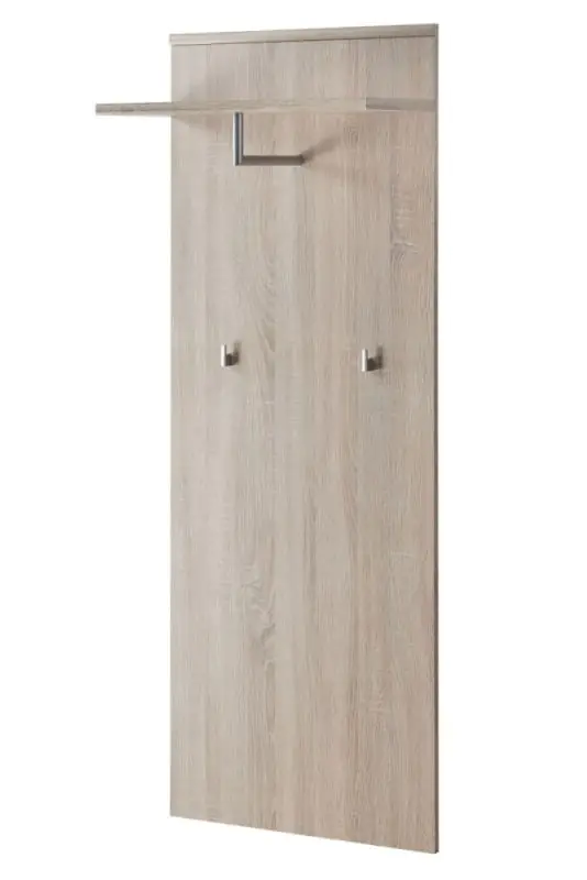 Garderobe mit zwei Haken und eine Kleiderstange Bratteli 11, Farbe: Eiche Sonoma - Abmessungen: 157 x 60 x 28 cm (H x B x T), mit Regal