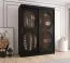Schiebetürenschrank / Kleiderschrank Ortler 01, Farbe: Schwarz, 1,5 Meter breit, fünf Fächer, Türen mit Glas, zwei Kleiderstangen, für Schlafzimmer