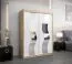 Schiebetürenschrank / Kleiderschrank Hacho 03 mit Spiegel, Farbe: Eiche Sonoma / Weiß matt - Abmessungen: 200 x 150 x 62 cm ( H x B x T)