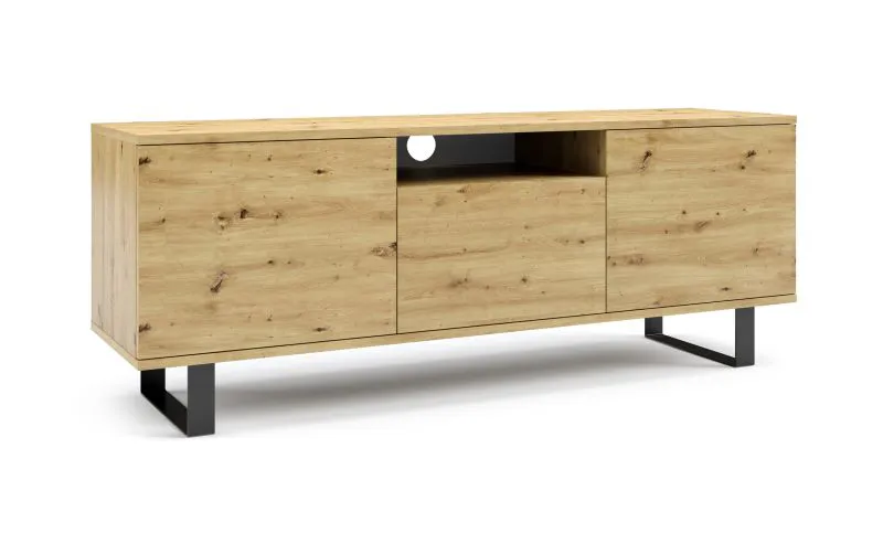 Einfacher TV-Unterschrank / TV-Möbel Zapopan 97, Farbe: Eiche Artisan, Maße: 56 x 150 x 40 cm, Push-to-open Funktion, vier Fächer, hängend montierbar