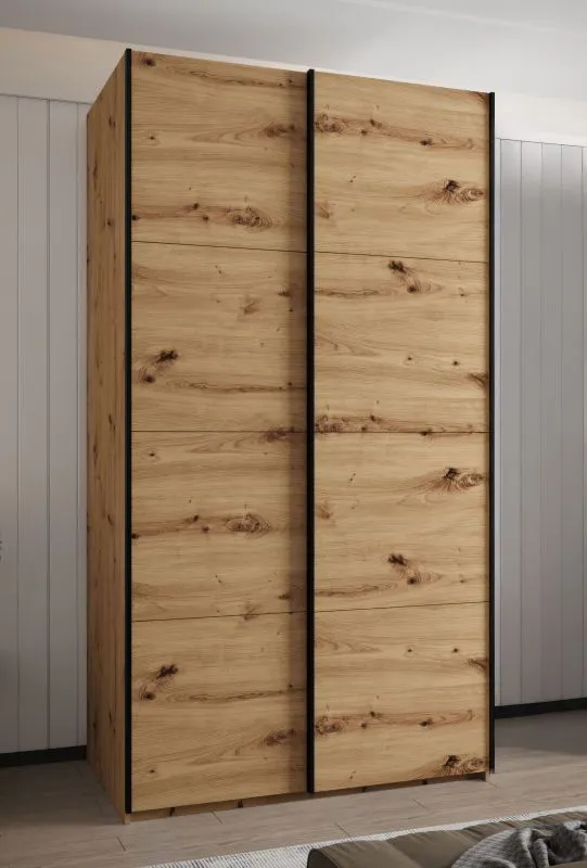Kleiderschrank / Schiebetürenschrank | 245,5 x 140 x 64 cm | 2 Kleiderstangen | 2 Schiebetüren | 6 Fächer | 6 Einlegeböden | Farbe: Eiche Artisan