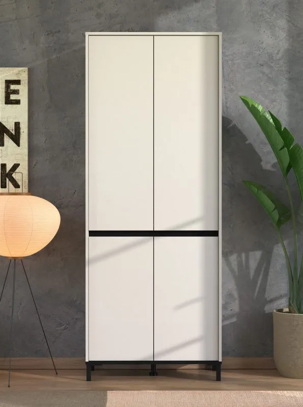 Garderobenschrank | 4 Drehtüren | 9 Fächer | Farbe: Kaschmir | viel Stauraum | ABS-Kanten | Maße: 80 x 40 x 205,5 cm | für den Eingangsbereich