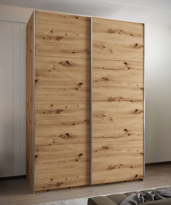 Kleiderschrank / Schiebetürenschrank | 11 Fächer | 245,5 x 180 x 64 cm | 2 Kleiderstange | 2 Schiebetüren | 10 Einlegeböden | Farbe: Eiche Artisan
