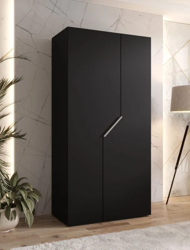 Kleiderschrank / Drehtürenschrank | Farbe: Schwarz | 1 Meter breit | 1 Fach | 1 Kleiderstange | Griffe: Kaschmir | Maße: 100 x 52 x 202 cm | Soft-Close-Funktion | ABS