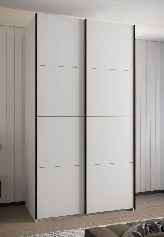 Kleiderschrank / Schiebetürenschrank | 2 Schiebetüren | 6 Fächer | 2 Kleiderstangen | 245,5 x 130 x 64 cm | 6 Einlegeböden | Farbe: Weiß | Soft-Close