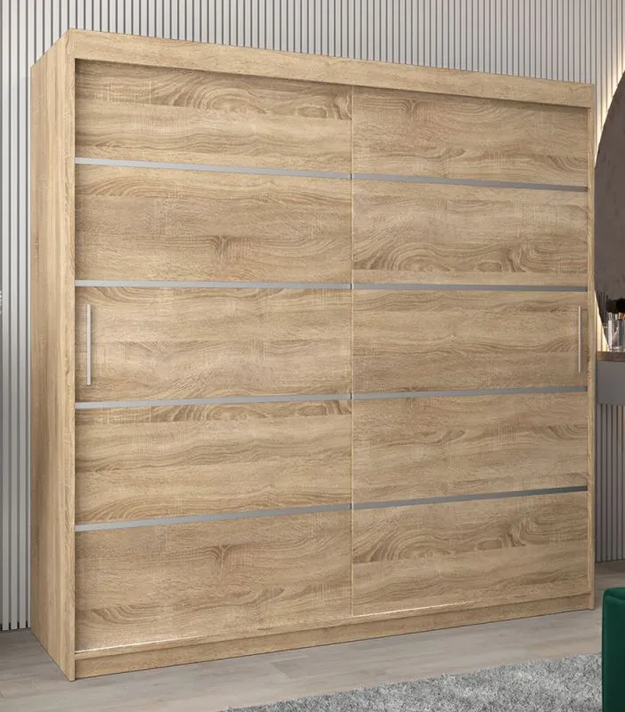 Schiebetürenschrank / Kleiderschrank Jan 05A, Farbe: Eiche Sonoma - Abmessungen: 200 x 200 x 62 cm ( H x B x T)