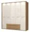 Drehtürenschrank / Kleiderschrank mit LED-Rahmen Gataivai 57, Farbe: Beige Hochglanz / Walnuss - Abmessungen: 224 x 227 x 56 cm (H x B x T)
