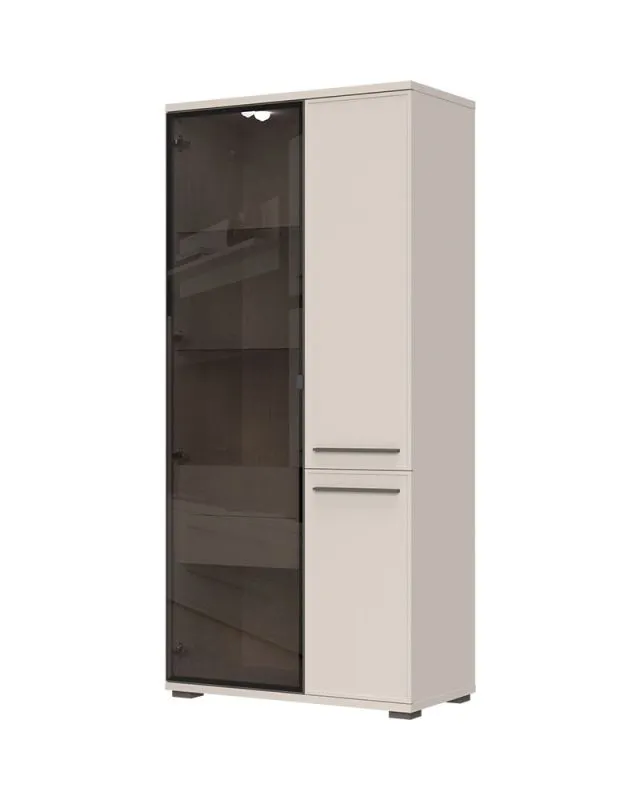 Große Vitrine mit drei Türen Neiafu 120, Farbe: Kaschmir, Soft-Close-Funktion, inkl. LED-Beleuchtung, zwei Schubladen, modernes und einfaches Design