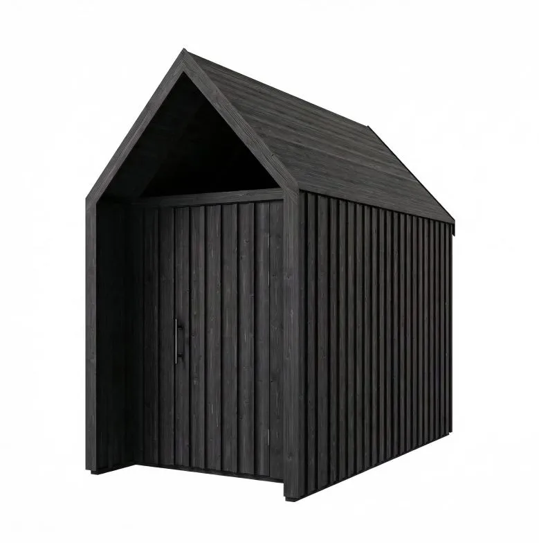Gerätehaus mit Dreiecksfenster | Schwarz | Grundfläche: 4,64 m² | Skandinavischer Style | Satteldach | Außenmaße: 162,4 x 285,7 cm | Malmö 08