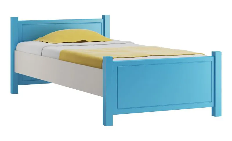 Bettrahmen für Kinder / Kinderbett 70 x 160 cm | Massivholz: Kiefer | Weiß / Blau Lackiert Abbildung