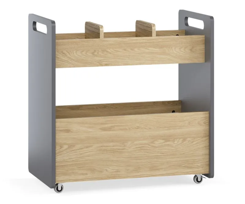 Rollwagen | Farbe: Eiche / Graphit | 4 Rollen | 4 Fächer | Maße: 70 x 40 x 71 cm | für Kinderzimmer | inkl. Organizer für Stift | für Spielzeug oder Bücher