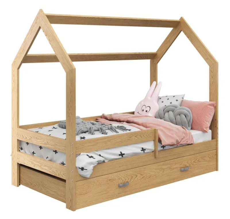 Bettrahmen für Kinder / Kinderbett 80 x 160 cm | Massivholz: Kiefer | Natur Lackiert Abbildung