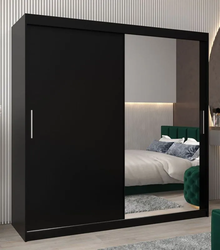 200 cm breiter Kleiderschrank mit 10 Fächern und 2 Türen | Farbe: Schwarz Abbildung