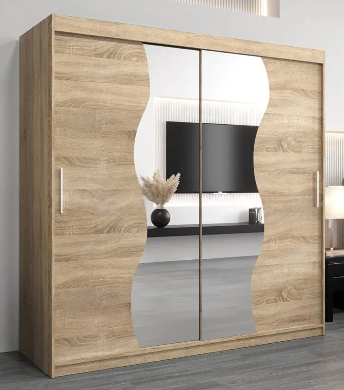 2 Meter breiter Kleiderschrank mit 2 Türen | Farbe: Sonoma Eiche Abbildung