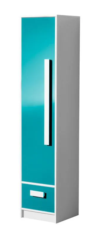 Kinderzimmer - Schrank Walter 04, Farbe: Weiß / Blau Hochglanz - 191 x 40 x 40 cm (H x B x T)