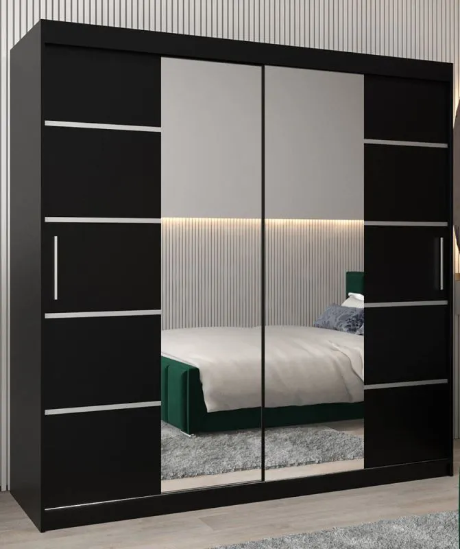 200 cm breiter Kleiderschrank mit 10 Fächern und 2 Türen | Farbe: Schwarz Abbildung