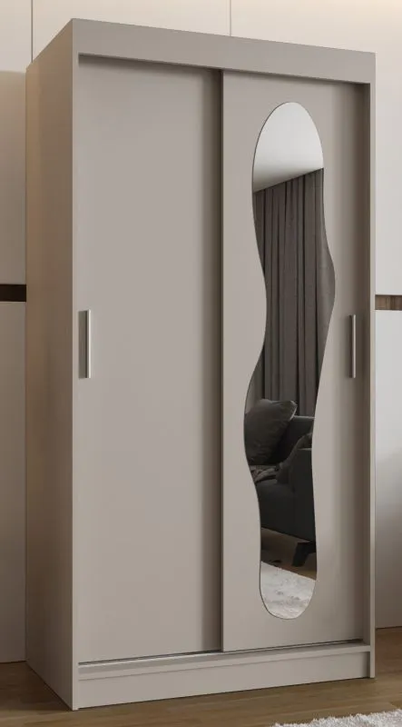 Schiebetürenschrank / Kleiderschrank Lagginhorn 04, Farbe: Kaschmir, 1 Meter breit, zwei Kleiderstangen, fünf Fächer, Aluminiumschienen, eine Spiegeltür