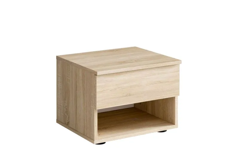 Nachtkommode 2er Set Almopia 02, eine Schublade, einen offenes Fach, Farbe: Eiche Sonoma, ABS-Kanten, für Schlafzimmer, Maße: 35 x 45 x 35 cm