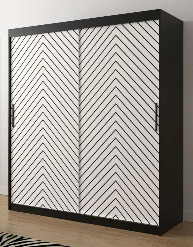Kleiderschrank mit edlen Design Mulhacen 60, Farben: Schwarz matt / Weiß matt - Abmessungen: 200 x 180 x 62 cm (H x B x T), mit 10 Fächern