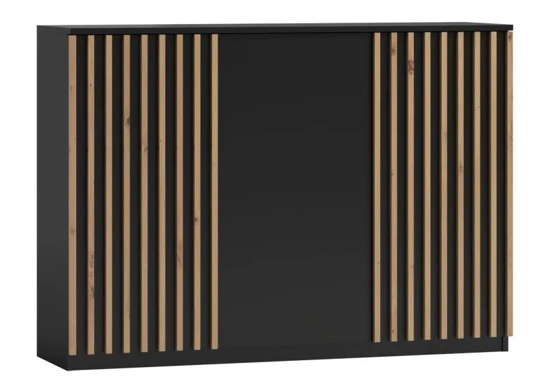 Kommode Cikarang 01, Farbe: Schwarz / Eiche - Abmessungen: 100 x 140 x 40 cm (H x B x T)