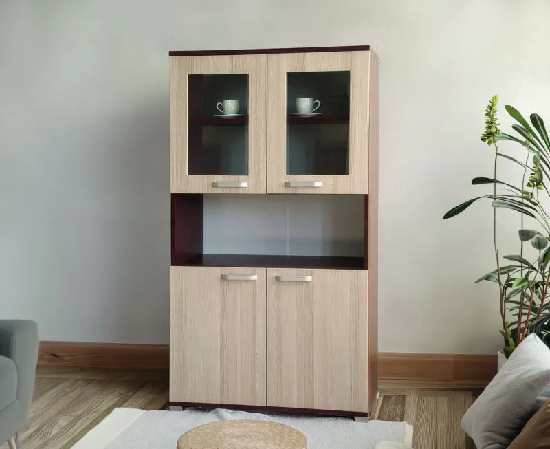 Vitrine Cikupa 43, Farbe: Nuss / Ulme - Abmessungen: 190 x 90 x 40 cm (H x B x T)