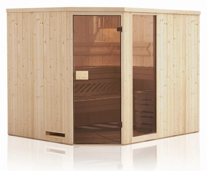 Elementsauna Tirari 68 mm mit 1 Sichtfenster und Dachkranz - Außenmaße (B x T x H): 194 x 175 x 199 cm