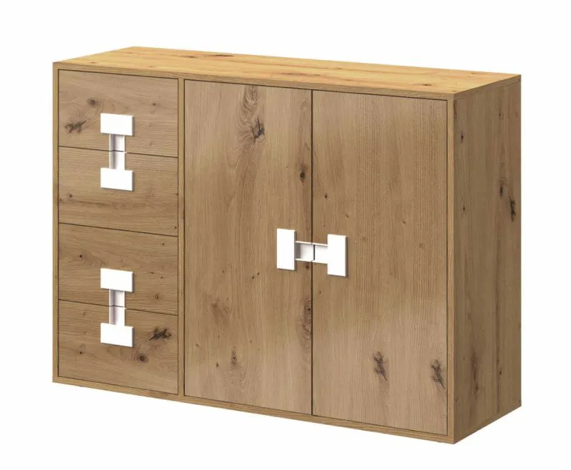 Jugendzimmer - Kommode Garian 08, Farbe: Eiche / Weiß, Abmessungen: 86 x 118x 40 cm (H x B x T)