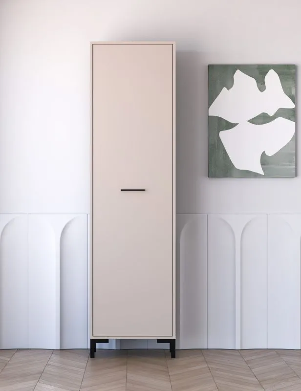 Kleiderschrank / Drehtürenschrank Creola 01 | Maße: 55 x 34 x 200 cm | Farbe: Kaschmir | 1 Tür | 1 Kleiderstange | Griffe: Kunststoff | ABS-Kantenschutz
