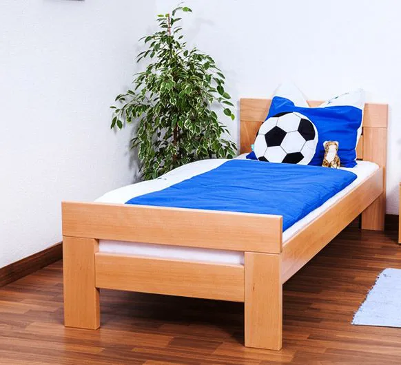 Kinderbett 90 x 200 cm | Massivholz: Buche | Natur Lackiert Abbildung