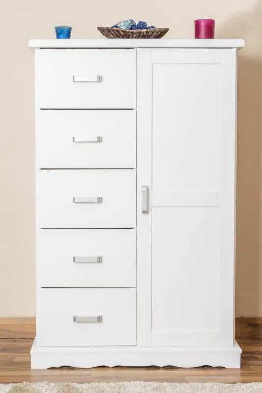 Kommode Kiefer massiv Vollholz weiß lackiert Buteo 05 - Abmessung 123 x 80 x 40 cm