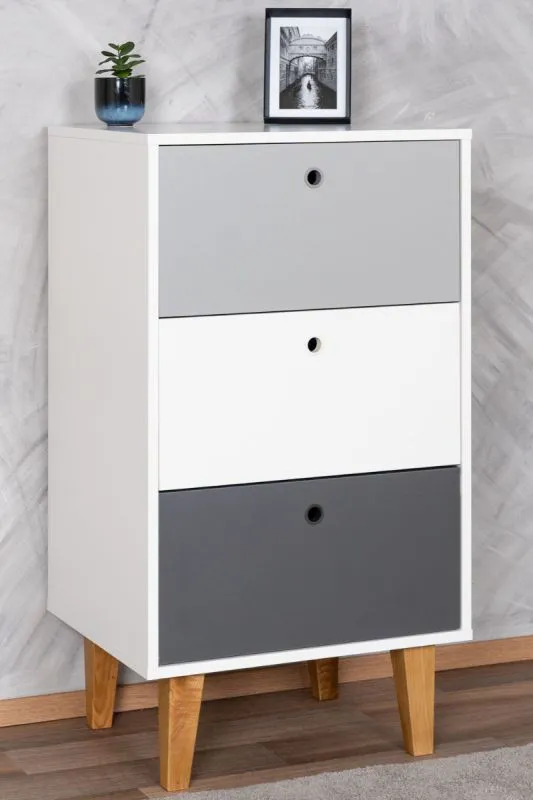 Jugendzimmer - Kommode Syrina 17, Farbe: Weiß / Grau - Abmessungen: 96 x 54 x 45 cm (H x B x T)