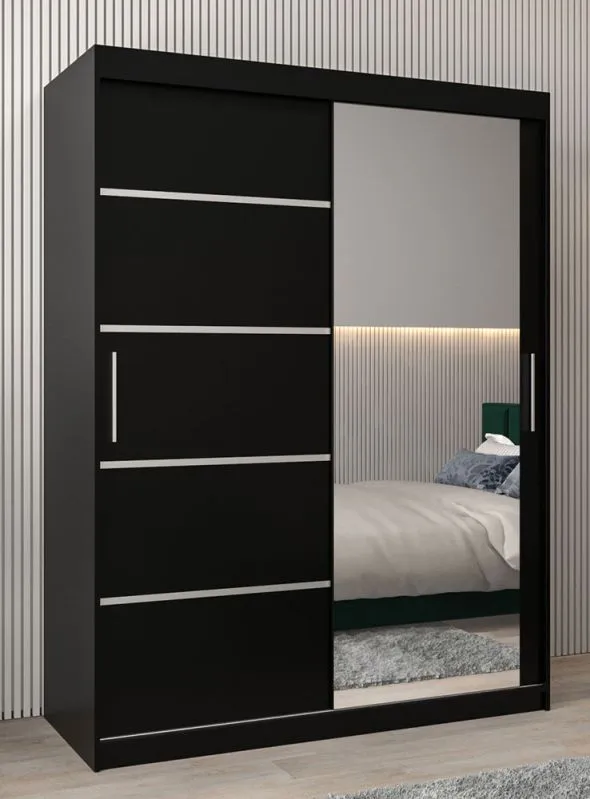 150 cm breiter Kleiderschrank mit 5 Fächern und 2 Türen | Farbe: Schwarz Abbildung