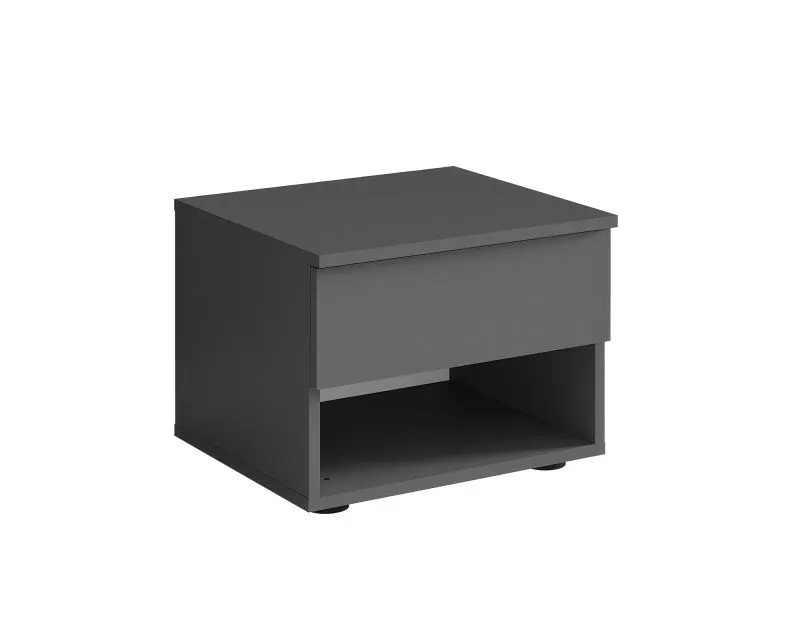 Nachtkommode 2er Set Almopia 02, ein offenes Fach, Farbe: Graphitgrau, eine Schublade, Maße: 35 x 45 x 35 cm, ABS-Kanten, für Schlafzimmer