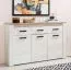 Moderne Kommode / Sideboard mit drei Schubladen Zemun 01, Farbe: Eiche Grau / Eiche Weiß, drei Türen, sechs Fächer, Maße: 98 x 160 x 36,5 cm