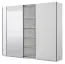 Kleiderschrank / Schwebetürenschrank Bogati 04, Farbe: Weiß / Weiß Hochglanz, eine Spiegeltür, zwei Kleiderstangen, Maße: 224 x 262,5 x 65,5 cm
