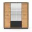 Großer Kleiderschrank mit zwei Schubladen Dagali 01, Farbe: Eiche / Schwarz, 2 Spiegeltüren, Soft-Close-System, ABS-Kantenschutz, modern und elegant