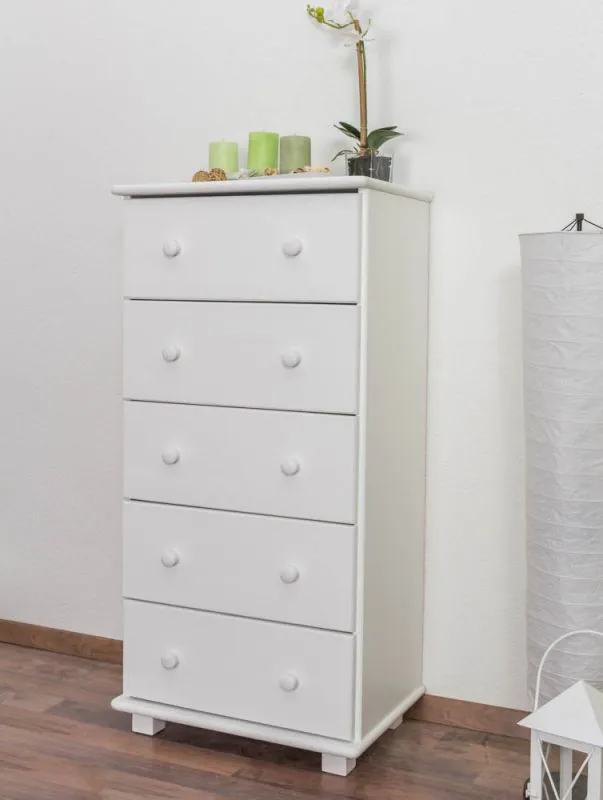 Kommode Kiefer massiv Vollholz weiß lackiert 030 - Abmessung 120 x 60 x 42 cm (H x B x T)