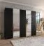 Drehtürenschrank | 3 Spiegeltüren | Farbe: Schwarz | Soft-Close | 3 Fächer | 3 Kleiderstangen | Griffe: Kaschmir | Maße: 300 x 52 x 202 cm | Kleiderschrank