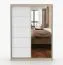 Kleiderschrank / Schiebetürenschrank | Weiß / Sonoma Eiche | Bucegi 19 | mit Spiegel | 2 Türen | Griffe: Aluminium | 200 x 150 x 61 | 6 Fächer
