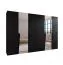 Kleiderschrank / Drehtürenschrank | Farbe: Schwarz | 2 Spiegeltüren | 4 Fächer | 4 Kleiderstangen | Soft-Close | Griffe: Schwarz | Maße: 300 x 52 x 202 cm | ABS