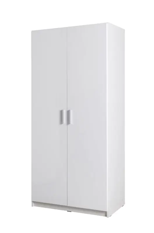 Drehtürenschrank / Kleiderschrank Messini 02, Farbe: Weiß / Weiß Hochglanz - Abmessungen: 198 x 92 x 54 cm (H x B x T)