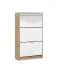 Schuhschrank mit Spiegel-Front Gradide 07, Farbe: Eiche Sonoma, drei Kipptüren, ABS-Kanten, Griffe: Grau, Maße: 119 x 67 x 28 cm, sechs Fächer