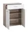 Kommode mit einer Schublade Kove 04, Farbe: Eiche Grau / Weiß Hochglanz, zwei Türen, drei Fächer, ABS-Kanten, Maße: 97,5 x 79 x 35 cm, für den Vorraum