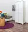 Schmaler Kleiderschrank | 2 Drehtüren | 4 Fächer | mit Kleiderstange | 80 cm breit | Massivholz | Farbe: Weiß Abbildung