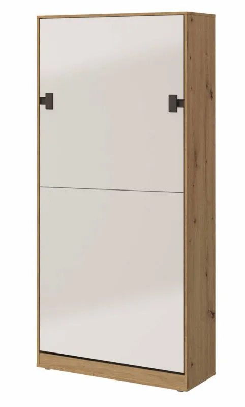 Schrankbett / Jugendbett Garian 19 vertikal, Farbe: Eiche / Weiß / Grau  - Liegefläche: 90 x 200 cm (B x L)