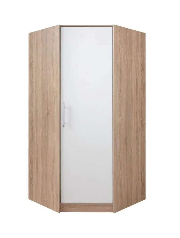 Drehtürenschrank / Eckschrank Hannut 09, Farbe: Weiß / Eiche - Abmessungen: 190 x 95 x 95 cm (H x B x T)