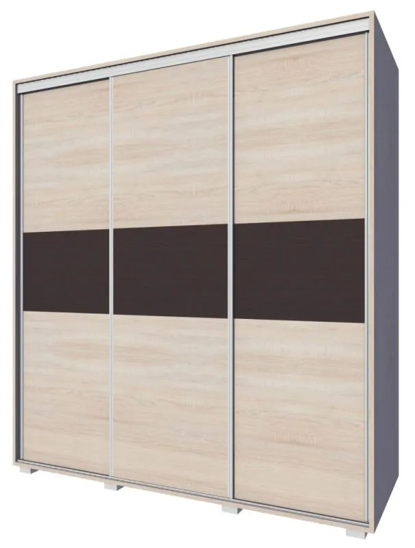Kleiderschrank | 3 Schiebetüren | 3 Schubladen | 6 Fächer | mit 2 Kleiderstangen | 190 cm breit | Farbe: Sonoma Eiche Abbildung