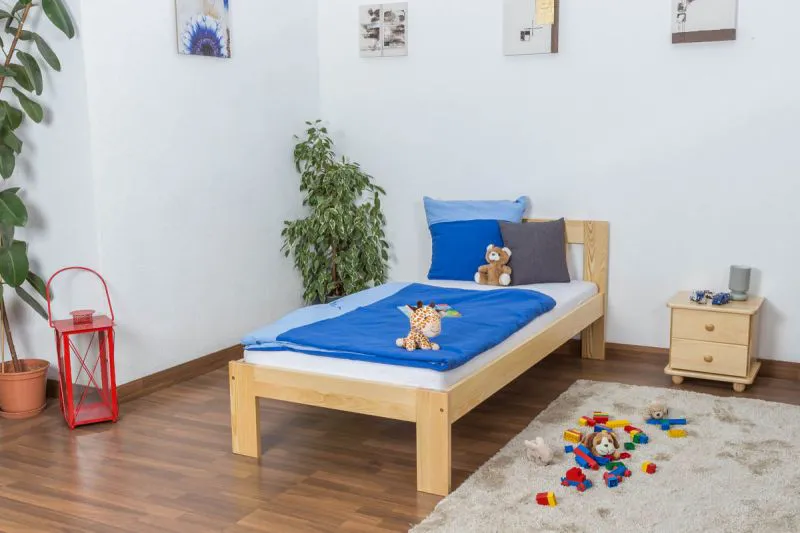 Kinderbett / Jugendbett Kiefer massiv Vollholz natur 76, inkl. Lattenrost - Abmessung 90 x 200 cm
