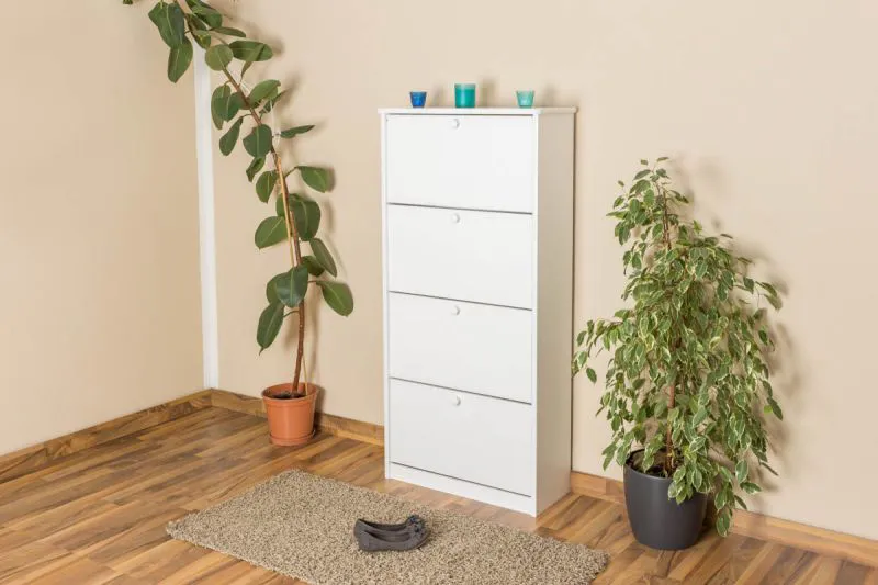 Schuhschrank Kiefer Vollholz massiv weiß lackiert Junco 210 - Abmessung 150 x 72 x 30 cm